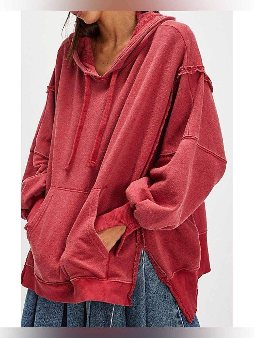 Free People Camden Hoodie Pullover🔥Red• Large• kangaroo pocket! we the free